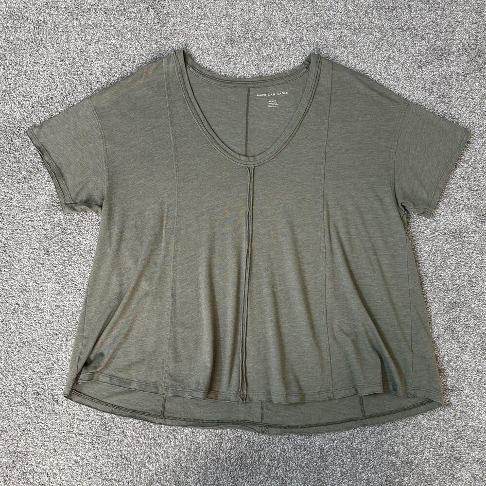 American Eagle Outfitters Shirt Womens Medium Green V Neck Seam Relaxed Tee